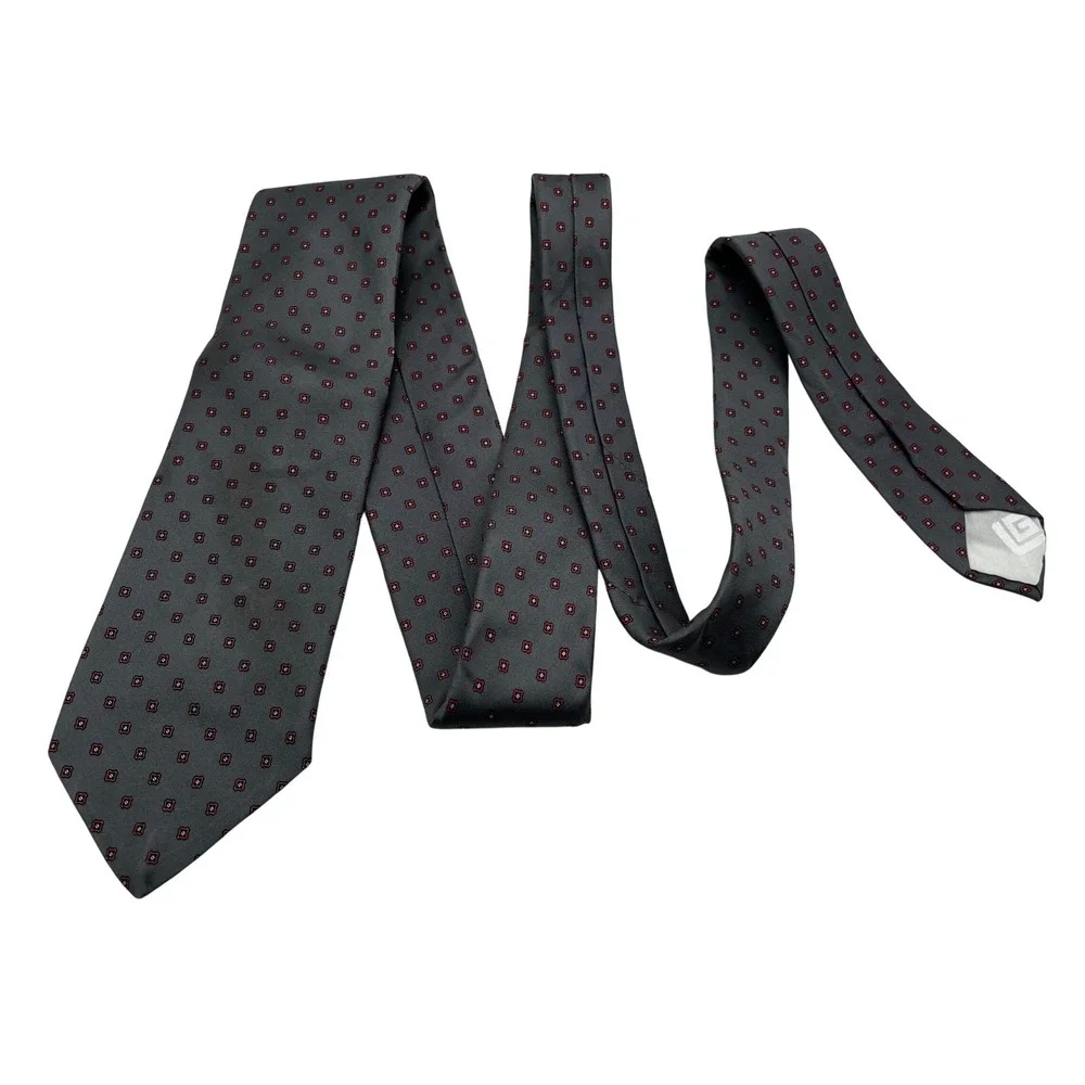 Guy Laroche Paris‎ Mens Silk Tie Grey Red Geometric Medallion Vintage Necktie